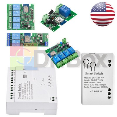 1/2/4CH WiFi Switch Relay Module Wireless Remote DC 7-32V/AC85-250V 433MHZ USA