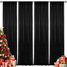 4 PCS 2x8ft Black Sequin Backdrop Curtains Glitter Photography Background Hub