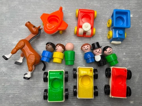 vintage Fisher Price LITTLE PEOPLE LOT Figure Vehicle Car HORSE tuxedo mayor