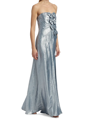 $1195 Love Shack Fancy Size 4 Elmina Dress Metallic Baby Blue Strapless Gown  | eBay