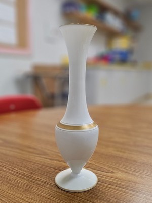 French Gilt Decorated White Opaline Glass Vase with Gold Trim