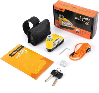 Reapp Alarm Scheibenschloss Motorradschloss, Scheibenbremsschloss 110db & Erinnerungskabel NEU