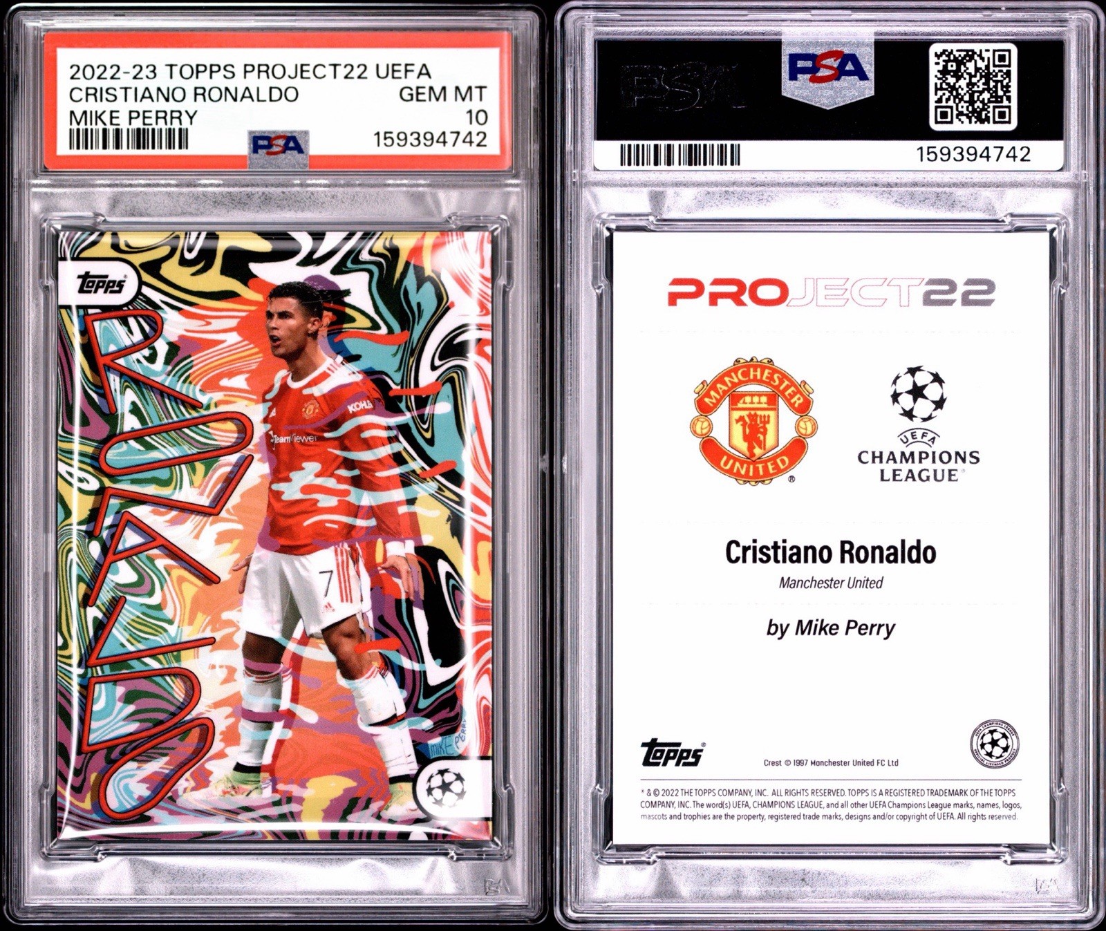 Topps Project22 UEFA Cristiano Ronaldo Mike Perry PSA 10 Insert Man Utd view 3