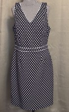 The Limited Dress Womens Size 12 Black Blue Polka Dot Zip Back Sleeveless Pencil