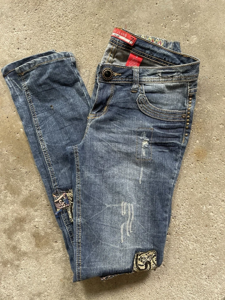 Jeans Zana Di vintage años 80/90 RARO Y2K retazos desgastados tiro bajo Foto 3 de 4