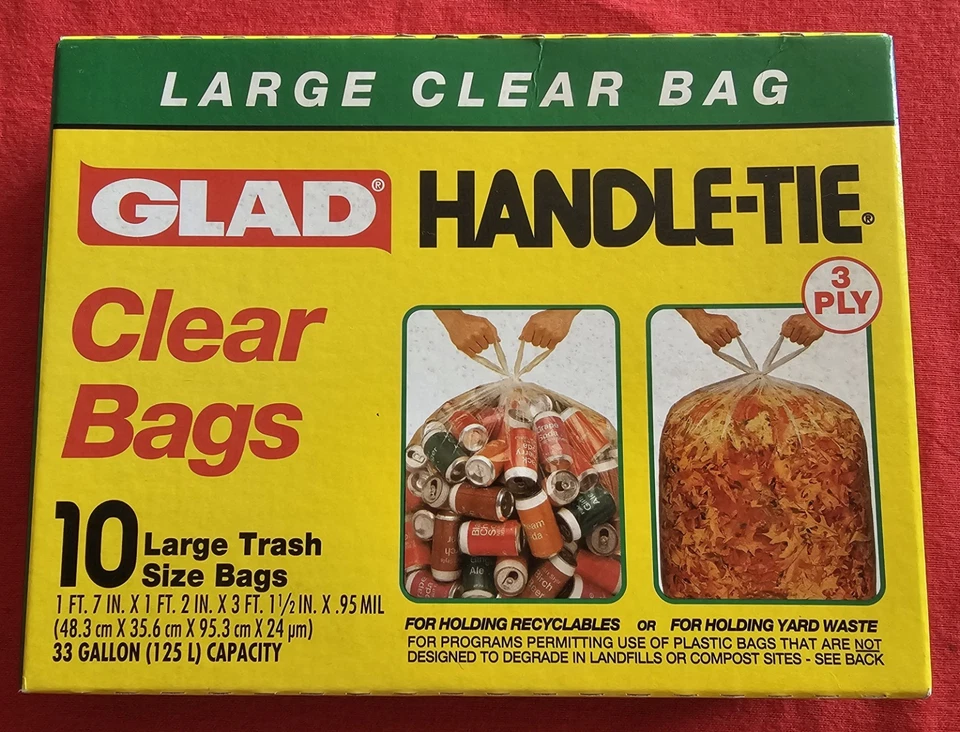 VINTAGE Glad Handle Garbag Trash Bags 10 Pack CLEAR 33 GALLON-Movie Prop - Lot 2 - Image 3 of 4