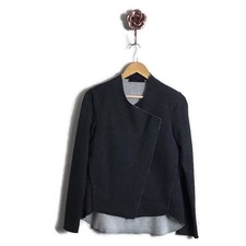 Raffi Charcoal Gray Snap Front Long Sleeve Asymmetrical Jacket Small Comfort
