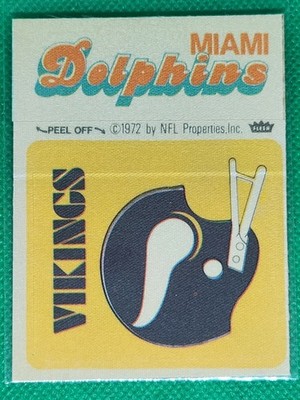 1974 Fleer Cloth Stickers Minnesota Vikings HELMET w/ Miami Dolphins - CLEAN
