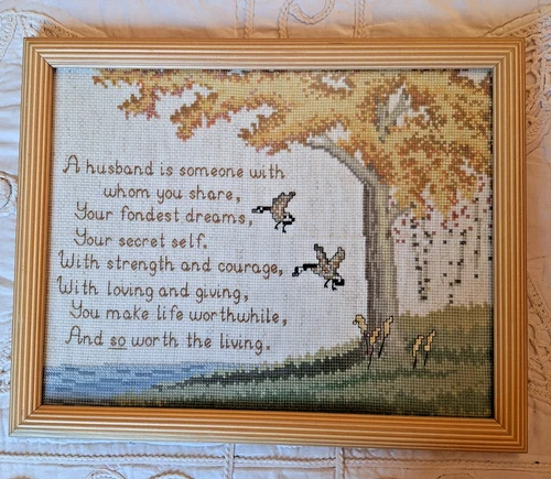 Finished Cross Stitch Framed HUSBAND Theme Tree of Life 2 Ducks Exquisite Work