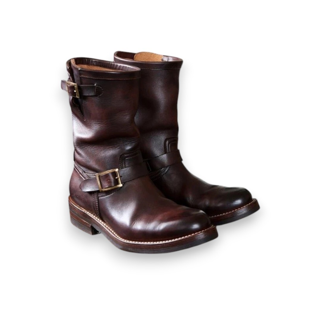 Botas de oficina de vestir de cuero genuino borgoña de vaquero hechas a mano con hebilla al tobillo para hombre