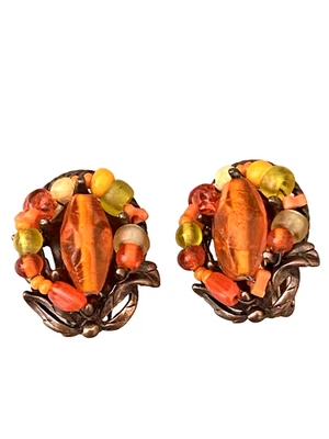 Boucles d'oreille Gas a clip multicolore orange - Photo 1/4