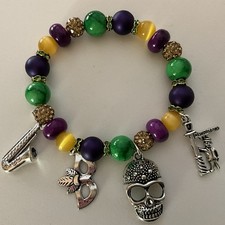 New Orleans Mardi Gras Purple, Green Gold Charm Bracelet- 4 Charms