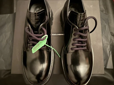 Chaussures À Lacets Dolce & Gabbana Noir En Cuir Noir Semelle En Caoutchouc New - Photo 1/4