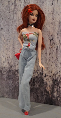 BARBIE STREET FASHIONS Tube Top Flares Choker Necklace Purse Hair Bow Sandals