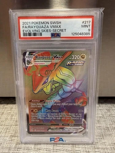 2021 Pokemon SWSH Evolving Skies FA Rayquaza Vmax Secret Rare 217/203 PSA 9 TCG