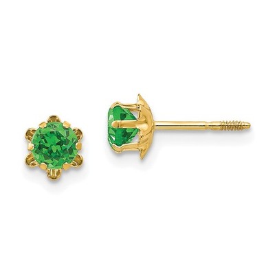Real 14K Yellow Gold Madi K 4mm CZ Birthstone (May) Screwback Earrings