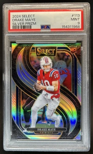 2024 Panini Select Drake Maye Premier RC Silver Prizm Rookie #113 Patriots PSA 9