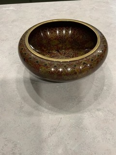 Vintage Jingfa Floral Chinese Gold Rim Cloisonne Bowl 7.5”