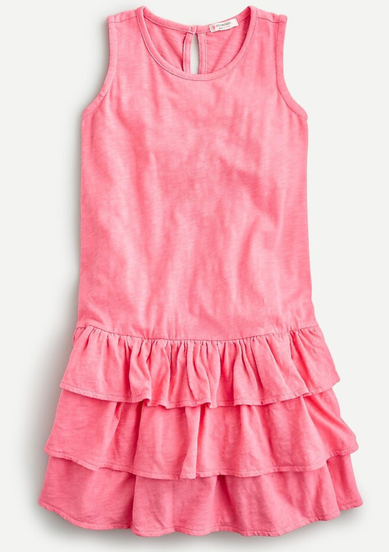 NWT Crewcuts Girls' slub cotton dress with tiered skirt - pink, size L