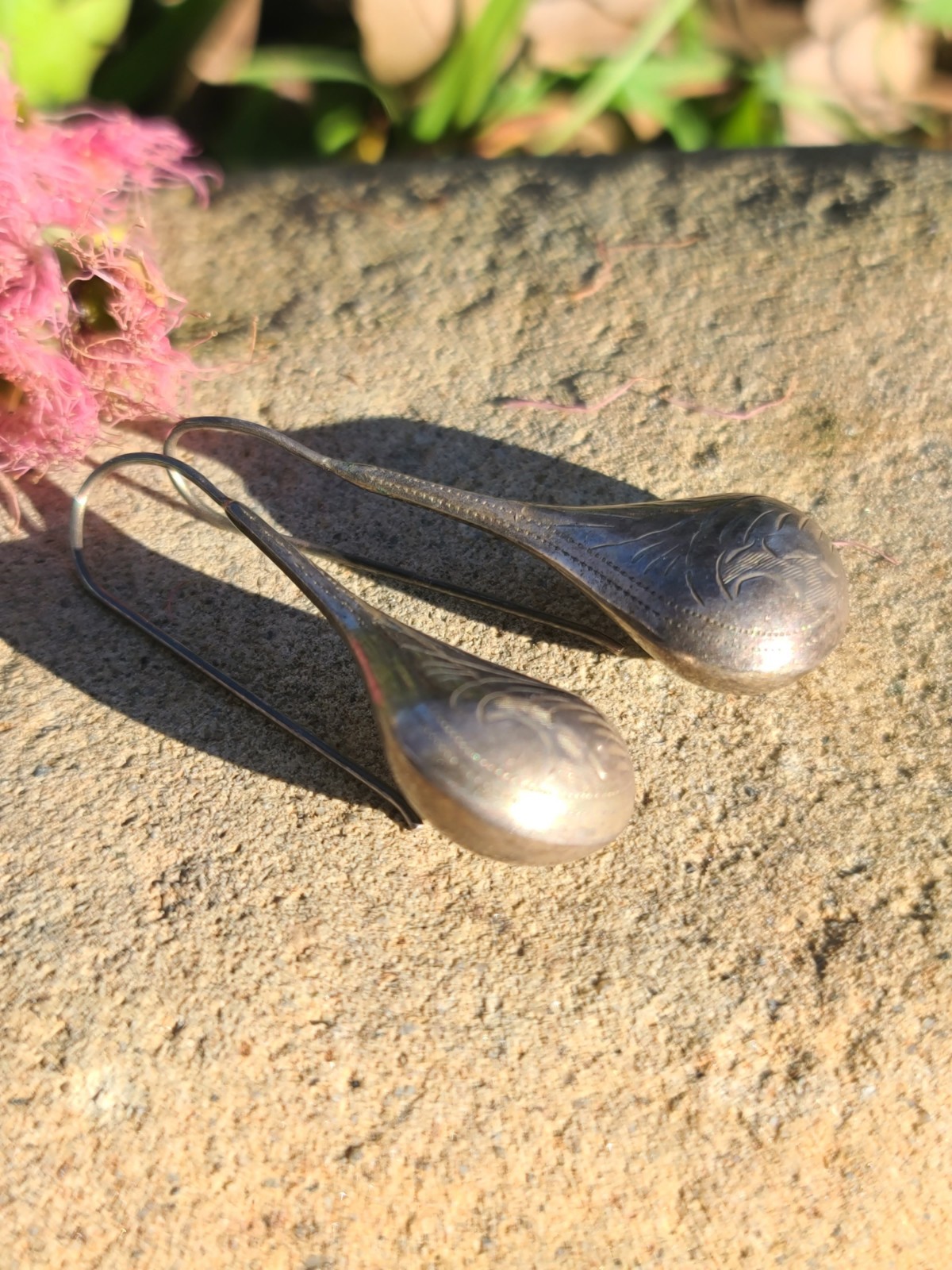 Vintage Sterling 925 Solid Silver Wired Drop Earr… - image 4