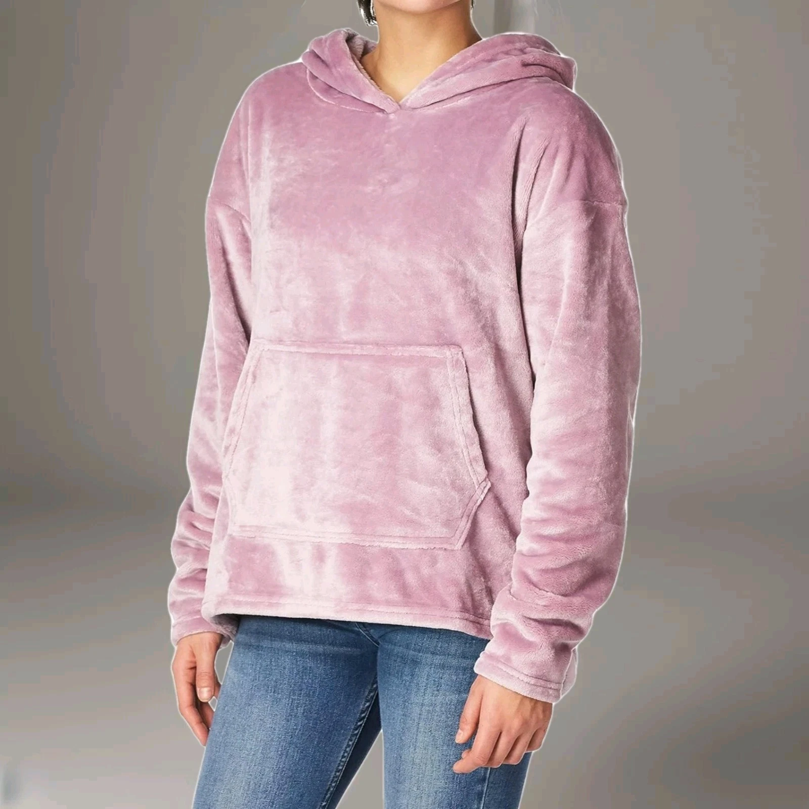 Lg C9 Champion Fleece Sweatshirt Plush Pull Over Hoodie Mauve Mist Purple