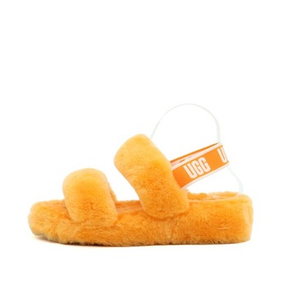 UGG Damen fluff yeah slide sandale orange lammfell markenriemen sandalen EU 40