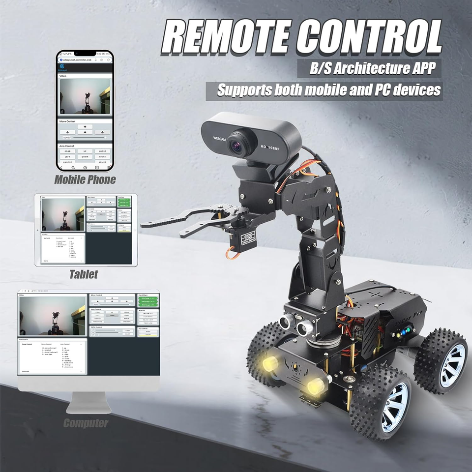 Picar Pro V2 Smart Robot Car Kit with 4-DOF Robotic Arm for Raspberry ...