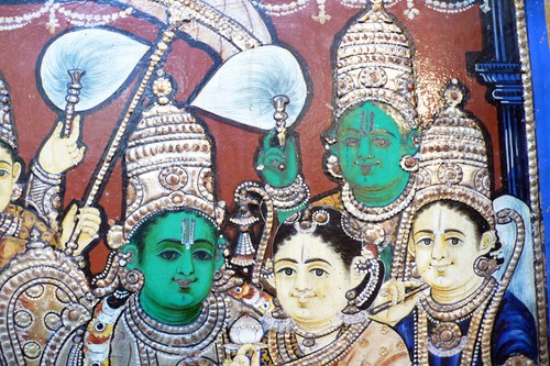 Antica Pittura Di Thanjavur Tamil Nadu Perles Argento Oro Rama Sita India 19e - Picture 3 of 5