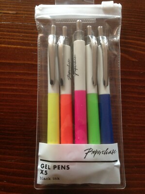 Paperchase Neon Soft Grip Stifte Schwarze Tinte - 5er Pack