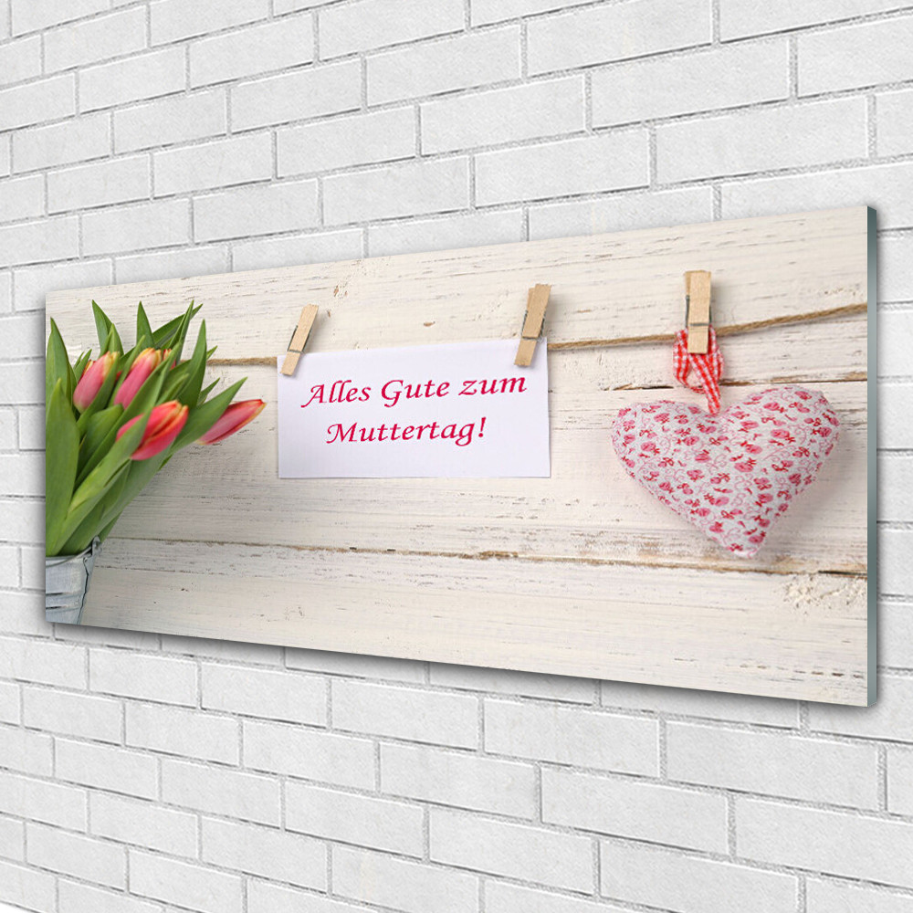 Impression sous verre Tulipes Coeur 125x50 pour sublimer votre salon