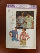 SIMPLICITY 6836 VTG MENS SHIRT SEWING PATTERN SIZE LARGE 42" - 44" CHEST