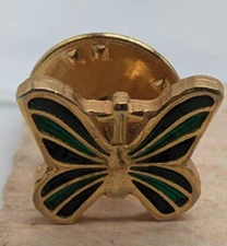Butterfly Lapel Tack Pin Green and Gold Colored Metallic