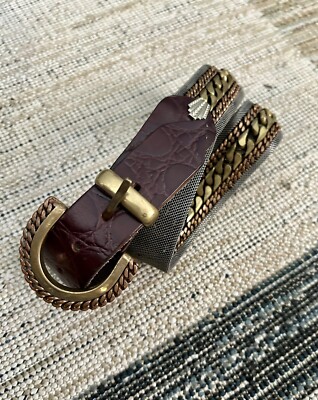Brown Belt with Gold Chain Accent Avignon Chain-Link Accents Waist Belt - Brown Belts  main image 3