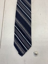 Mens Dark Blue White Striped Neck Tie One Size