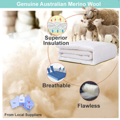 Queen Size AUS MADE 100% Merino Wool Summer Quilt 200 GSM Doona Duvet  Blanket