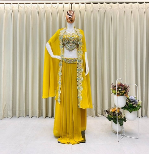 Georgette skirt blouse koti Indian Wedding Bollywood Designer Party Pakistani - Picture 3 of 7