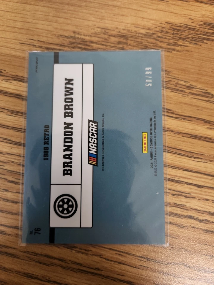 2021 Brandon Brown Optic Holo Silver Prizm Auto 50 /99 Panini Racing 1988 Retro - Image 2 of 2