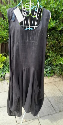 lagenlook long Linen Dress By Luca vanucci Italian Black Uk16 New