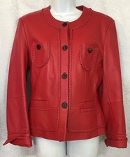 Jobis Read Leather Jacket Braided Trim Button Down Cuff Sleeve Size 10