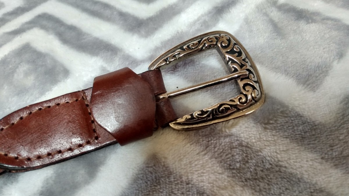 Donna Katz Vintage Brown Silver Tone Medallion Leather Woven 