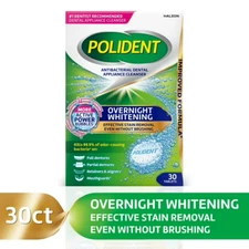 Polident Overnight Whitening Antibacterial Denture Cleanser Tablets, 30 Count