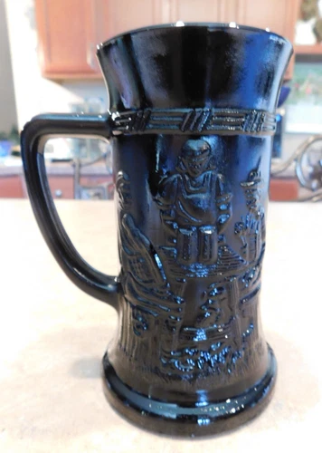 Indiana Glass Tiara Black Milk Glass Tavern Scene Mug Barware Beer Stein Vintage