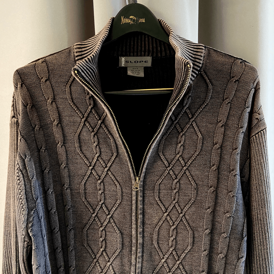 Park Slope Gray Mineral Wash Cable Knit Full Zip Sweater XL eBay