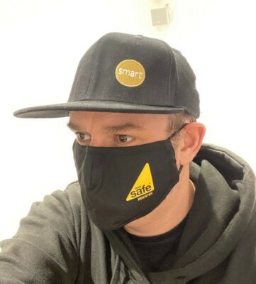 Gas Safe bedruckte 3-lagige Gesichtsmaske - schwarz, Einheitsgröße, kostenloser Versand, waschbar