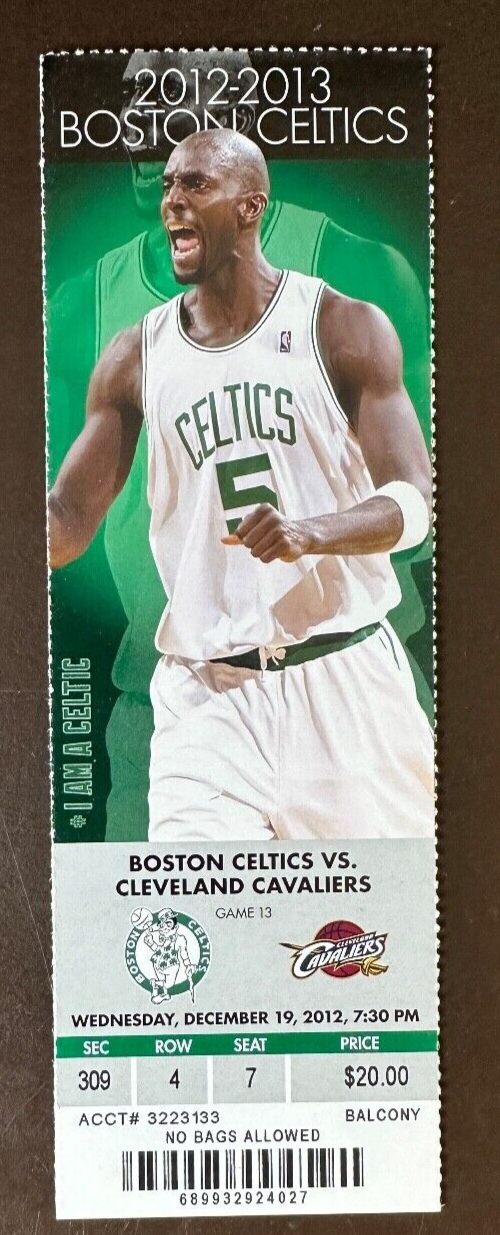 Boston Celtics 12/19/2012 NBA ticket stub vs Cleveland Cavaliers