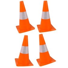 Orange Safety Cones - Hazard Cones (4Pc) 12" Hardware Plastic Safety Cone with R