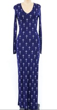 Vintage GIANNI VERSACE Versus Blue Cross Print Long Sleeves Dress XS Small 0 2 4