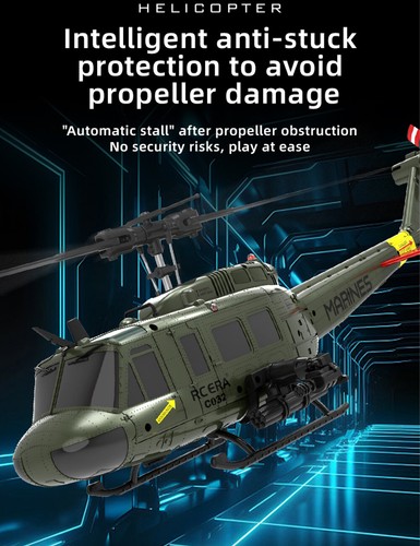 RC ERA C032 Huey UH-1 RC Helicóptero 1/48 Gyro 6CH 3D One-key Inverted flight - Imagen 11 de 24