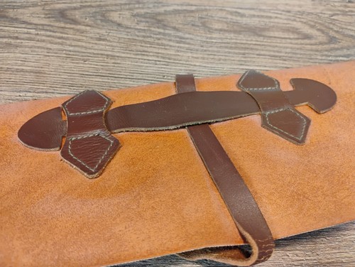 Trifold Document Paper Holder with Handle and Buckle Strap Vinyl Leather Vintage - Picture 9 of 9
