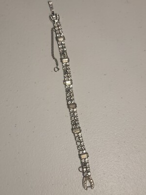 Vintage Signed Weiss NY Clear Rhinestone Bracelet 7'' Long